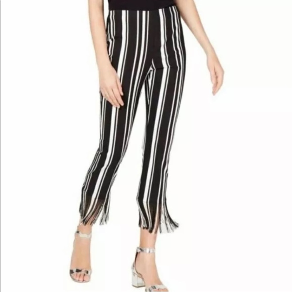INC Black & White fringed hem pants. NWT